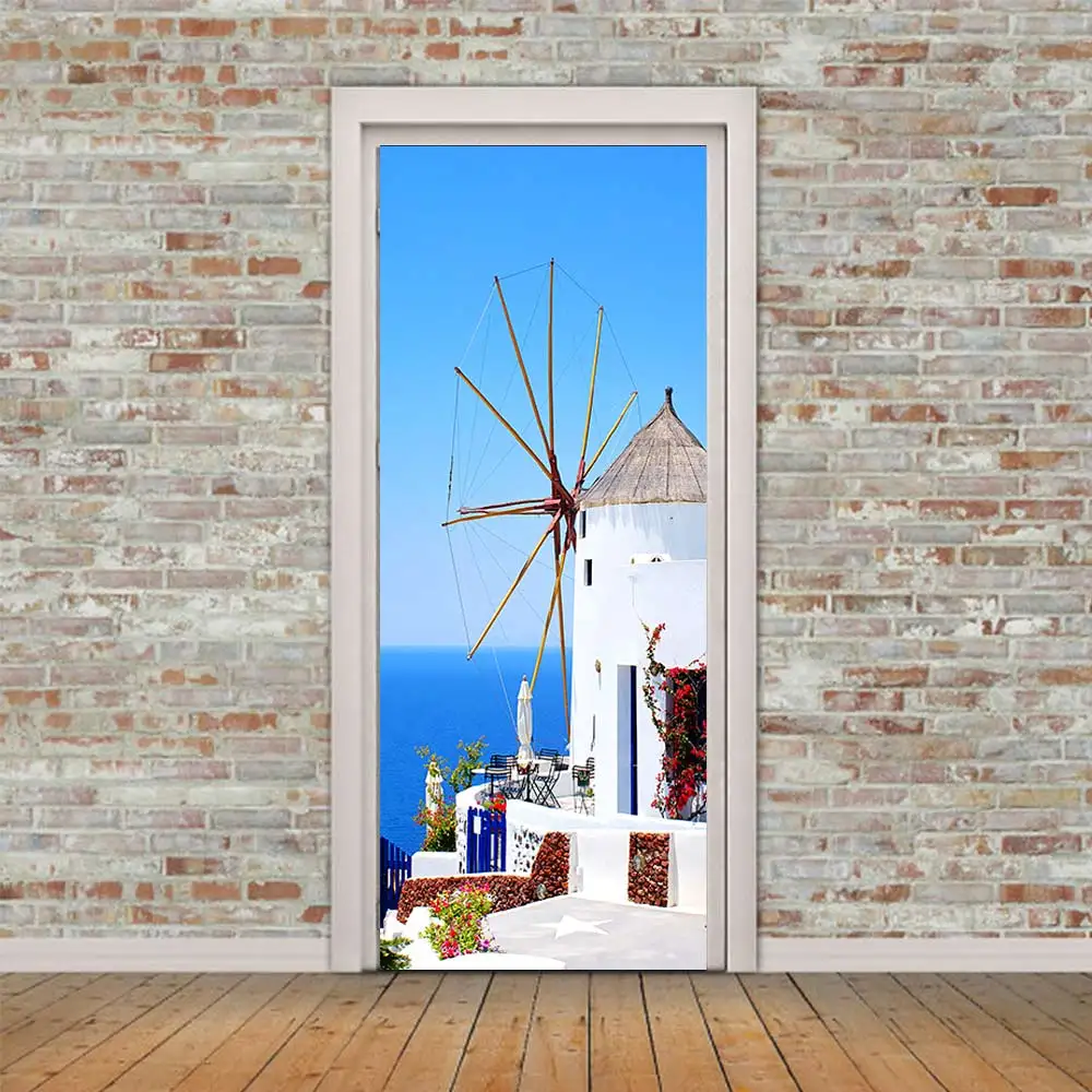 3D ustvarjalne Santorini vrata nalepke, stenske nalepke, samolepilne, izmenljive nepremočljiva