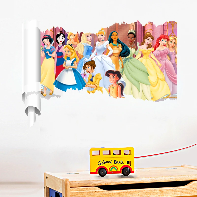 3D Učinek Disney Princesa PVC Stenske Nalepke Za Otroke Sobe Dekor Risanka Stene Decals je Umetnost Pvc Adesivo De Parede Diy Plakati Darila