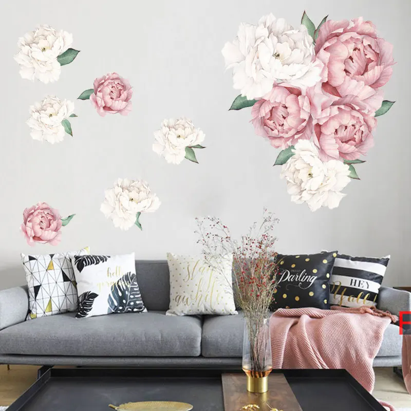 3D Vision Roza Cvetovi DIY Wall art Nalepke Rose Peony Dnevna Soba, Spalnica Decals Zidana Doma Kotu Dekoracijo Ozadje