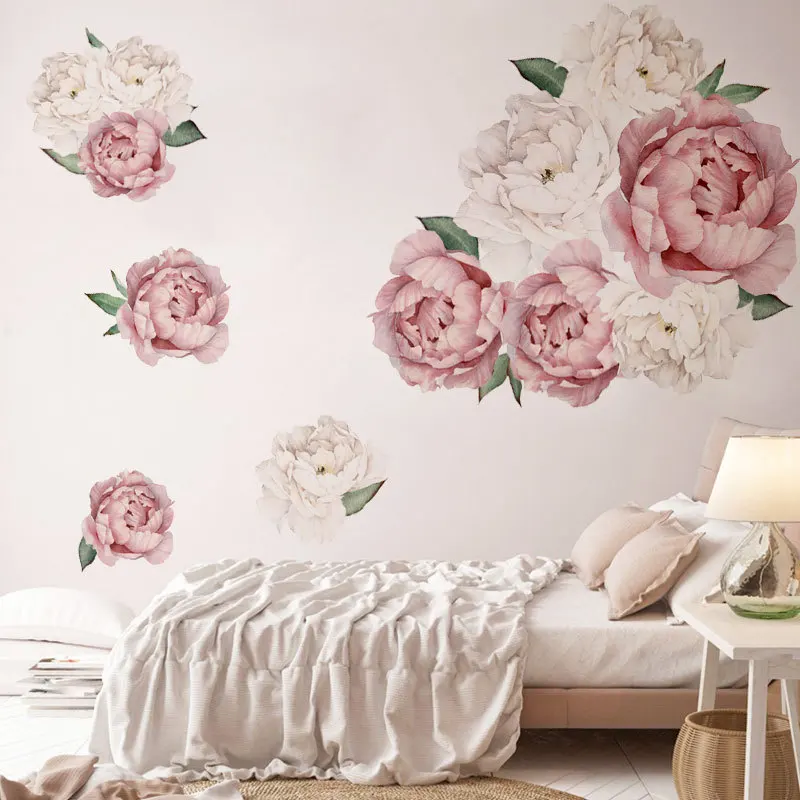 3D Vision Roza Cvetovi DIY Wall art Nalepke Rose Peony Dnevna Soba, Spalnica Decals Zidana Doma Kotu Dekoracijo Ozadje