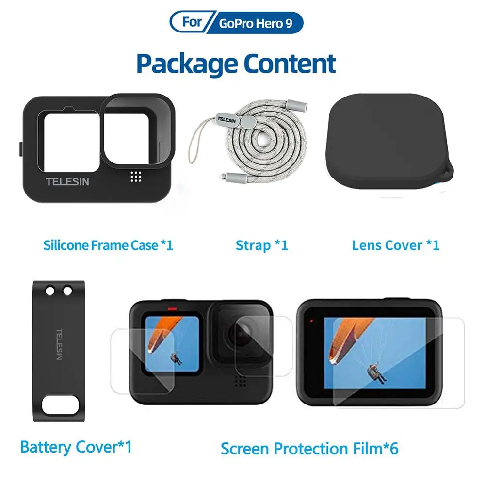 3in 1 Pribor Komplet Za Gopro 9 Silikona Primeru Zaščitna+Pokrovček Objektiva+Screen Protector Film+Pokrov Baterije Za Gopro Hero 9 Črna
