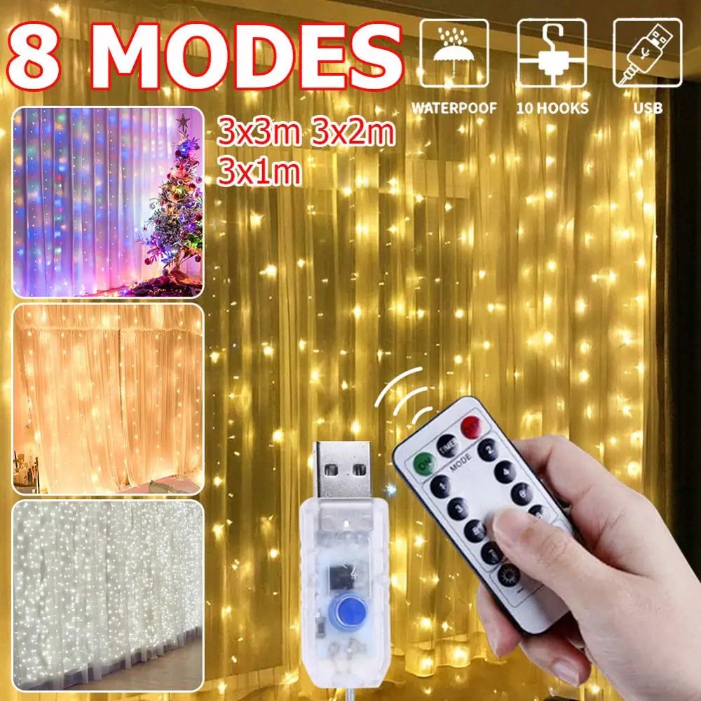 3M LED Božič USB Zavese Niz Luči S Kavljem Garland Pravljice Luči Vrt Dekoracijo Notranjih Svetil Za Dom Spalnica
