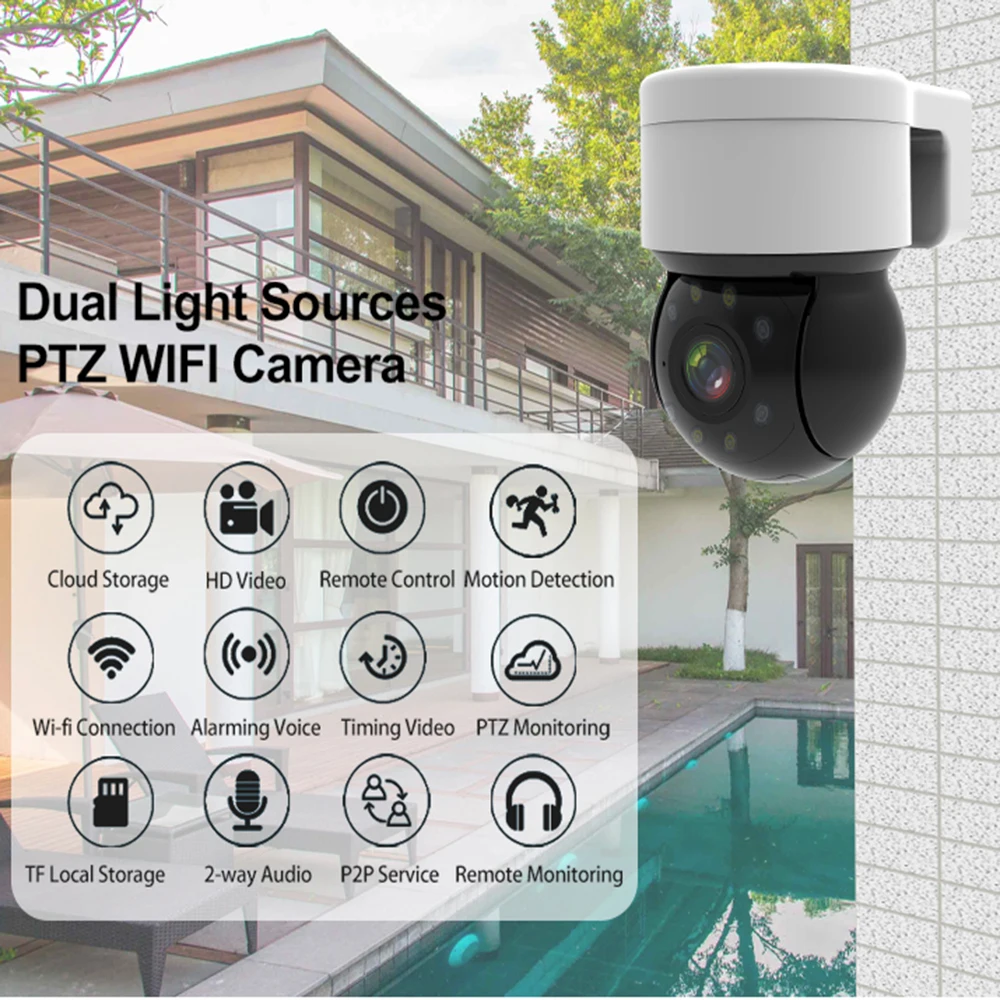 3MP Tuya Prostem Nepremočljiva Wifi IP Kamera， HD Night Vision PTZ Onvif P2P Avdio CCTV Omrežja nadzorna Kamera