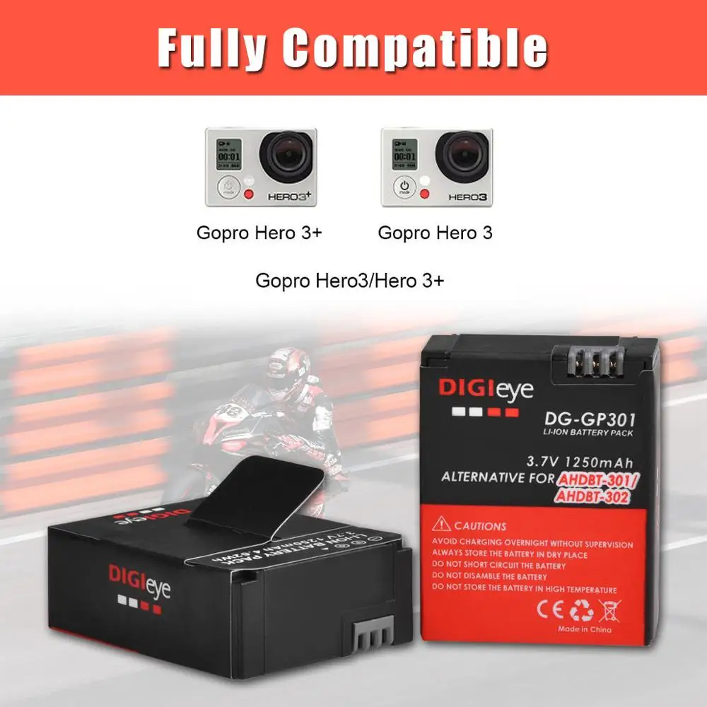 3Pcs 1250mAh AHDBT-301 302 Baterije za GoPro Hero 3 + LCD Dvojni USB Polnilec za GoPro Hero 3 Junak 3+ Hero3 Kamere