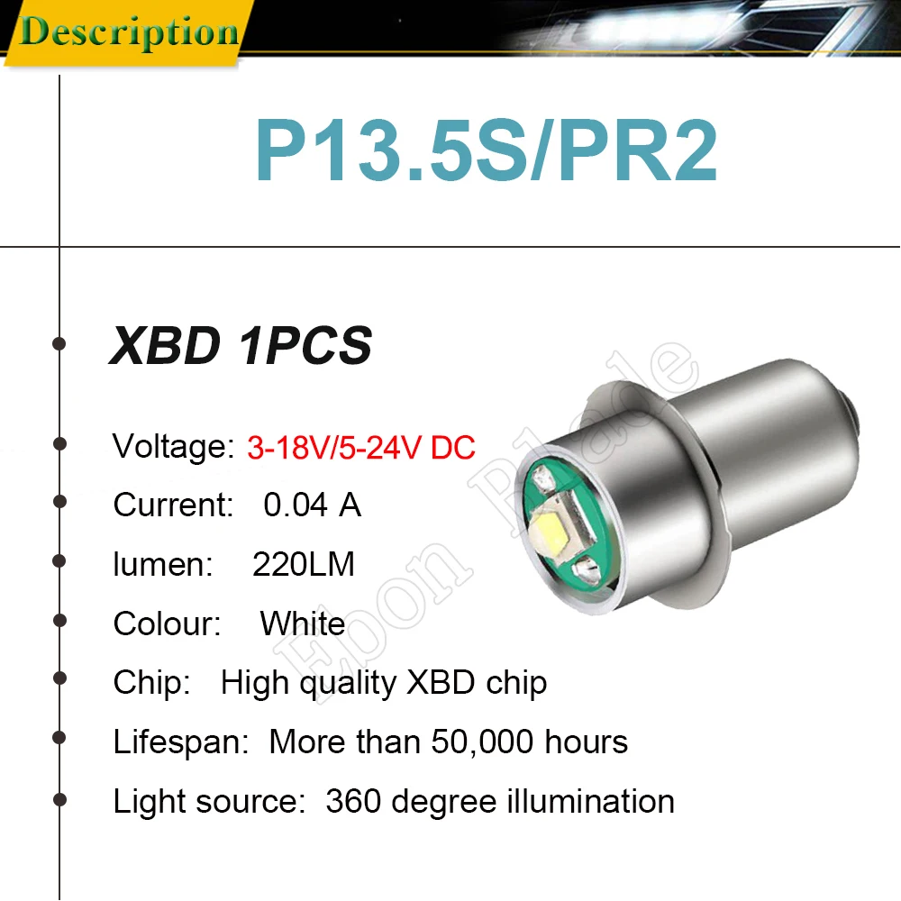 3Pcs P13.5s Pr2 pr3 3W Primerni Za Maglite LED Žarnice Nadgradnjo Konverzije za 6d ali 6c Celice Baklo 5V-24V 3V-18V 4.5 V 6V 12V 15V Bela