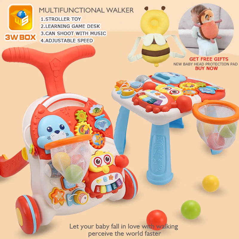 3WBOX voziček igrača Večnamensko Igra Tabela Baby Walker s kolesom 6-24 Mesecev Anti-rollover Malčka Walker igrače za novorojenčke