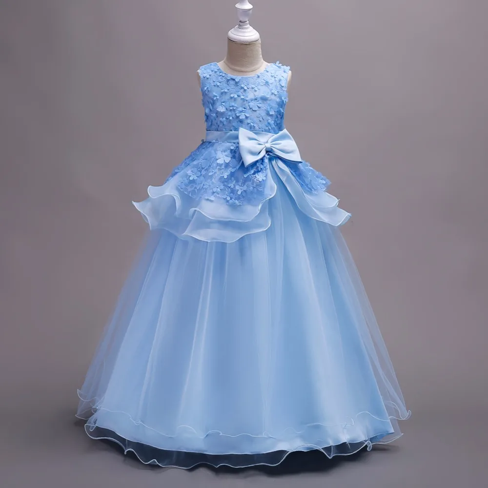 4-15T Najstnik Cvet Deklet Obleko 2020 Eleganten Čipke Dolgo Poroko Večerno Obleko Otroci otroški Božič, Rojstni dan Vestidos Kostum