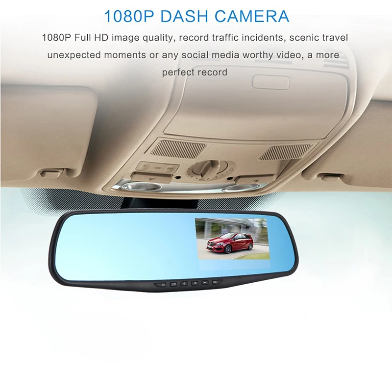 4.3 Palčni Avto Ogledala FHD 1080P Dvr Dashcam Video Snemalnik Dual Objektiv Night Vision G-Senzor, Auto Registrator