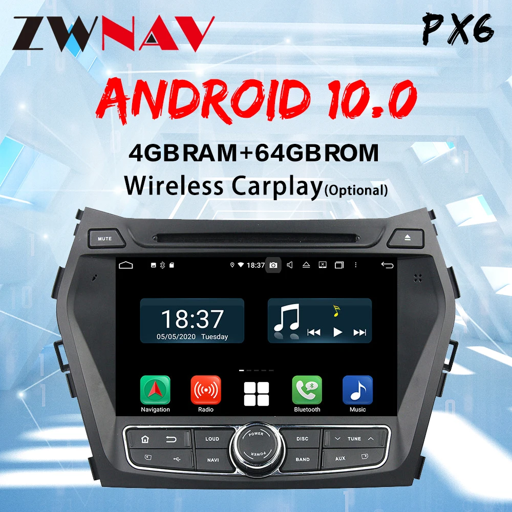 4+64Gb PX4 DSP IP android 10 avtoradio, predvajalnik za Hyundai IX45 Santa fe Avto GPS navigacija autoradio stereo DVD