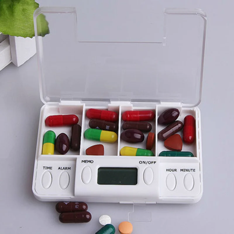 4 Mreža pill box medicine Škatla za Shranjevanje Elektronskih Čas Opomnika Medicine Škatle, Alarm, Odštevalnik Tablete Organizator Tabletke Drog Posodo