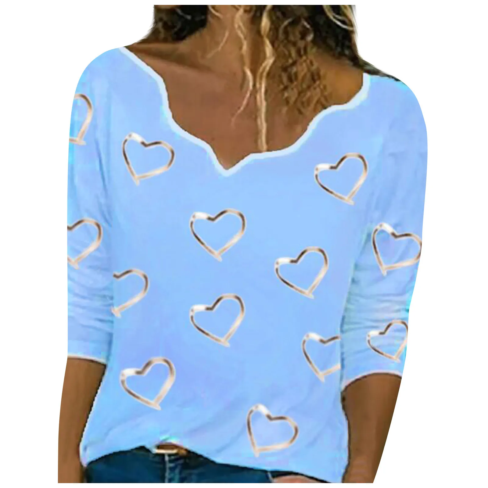 40# Proti-vrat Tshirts Polno Žensk Multicolor Moda Srca Tiskanja Asimetrični Vratu Pulover Dolg Rokav T-shirt Vrh Футболки