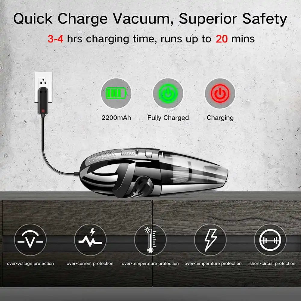 4000PA Prenosni Ročni Domov / Avto sesalnik USB za Polnjenje Brezžično Mokro Suho HEPA Filter za Hišne Las Prahu Čiščenje