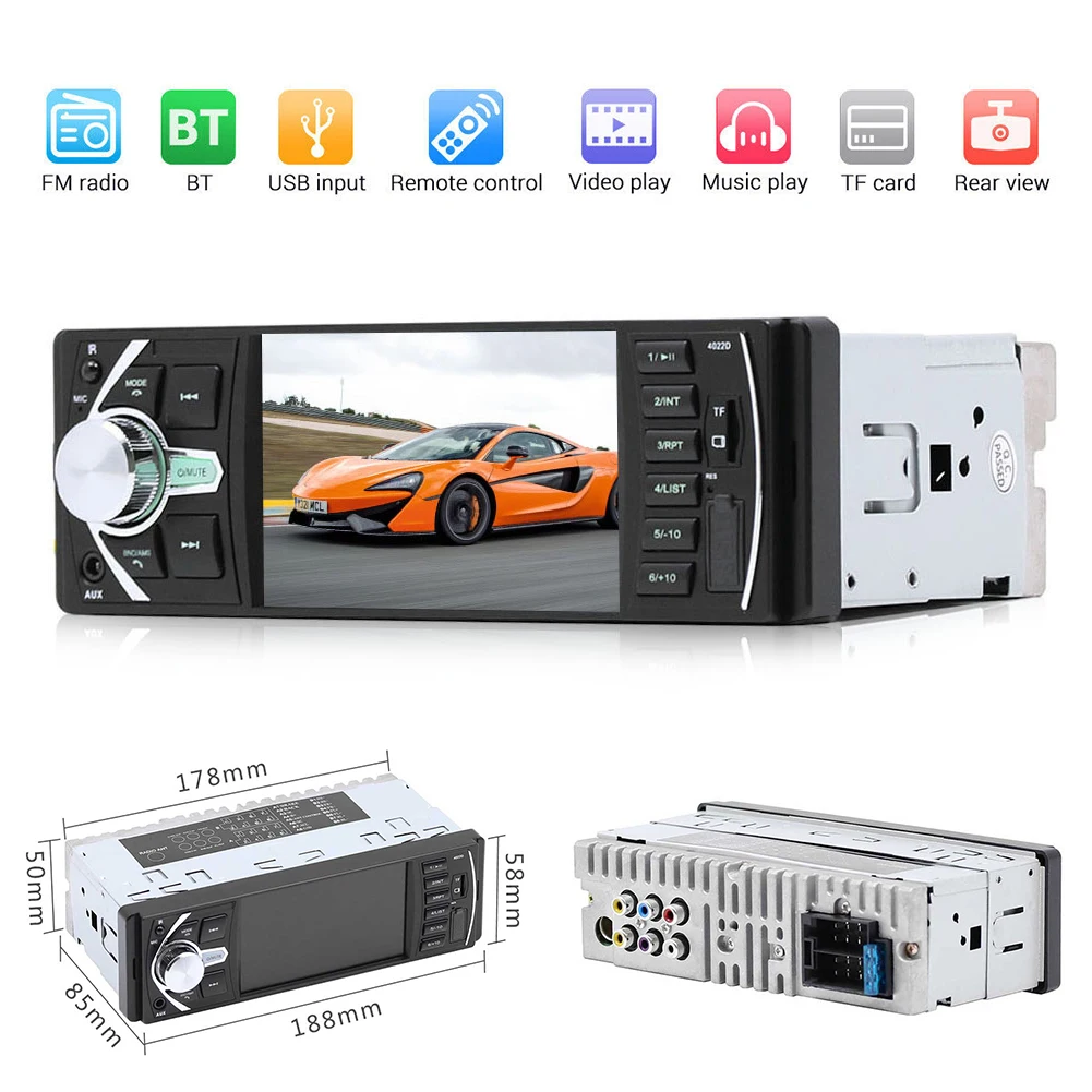 4022B Enotni 1 DIN avtoradio, Predvajalnik 4.1 palčni Bluetooth, AUX Vhod USB Auto Stereo V Dash Vodja Enote Z Daljinskim upravljalnikom Car Audio