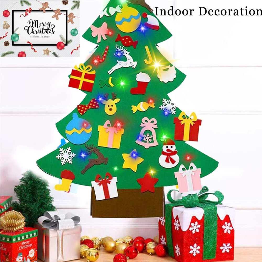 40In LED Otroci DIY Čutiti Božično Drevo z Okraski Otroke Novo Leto, Darila za Božič Leta 2020 Vrata Steni Visi Dekoracijo