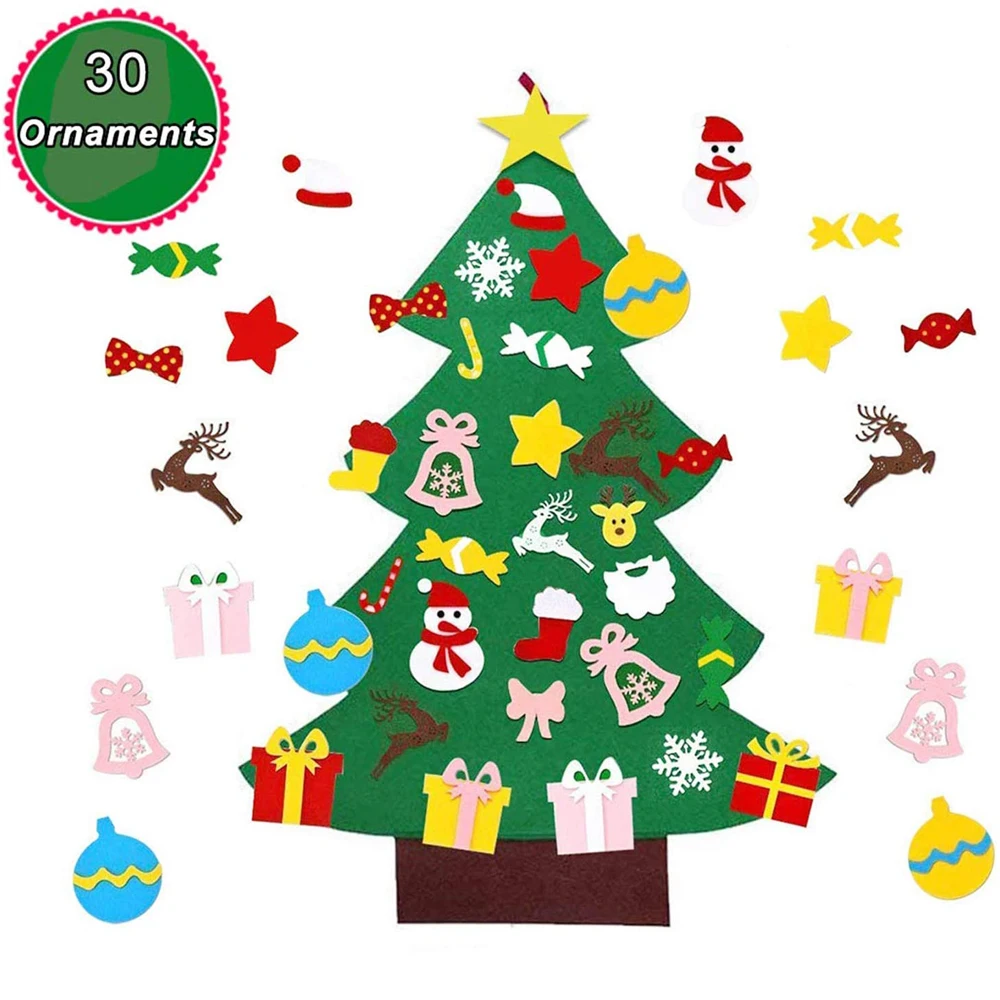 40In LED Otroci DIY Čutiti Božično Drevo z Okraski Otroke Novo Leto, Darila za Božič Leta 2020 Vrata Steni Visi Dekoracijo