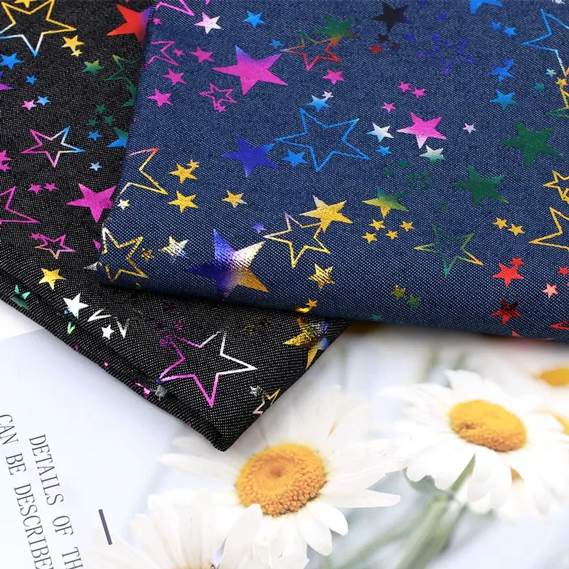 45*150 cm Denim Tkanine, Barve Pentagram Natisnjeni List Oblačila Šivalni Material Domačega Tekstilnega DIY Ročno Obrt Dobave
