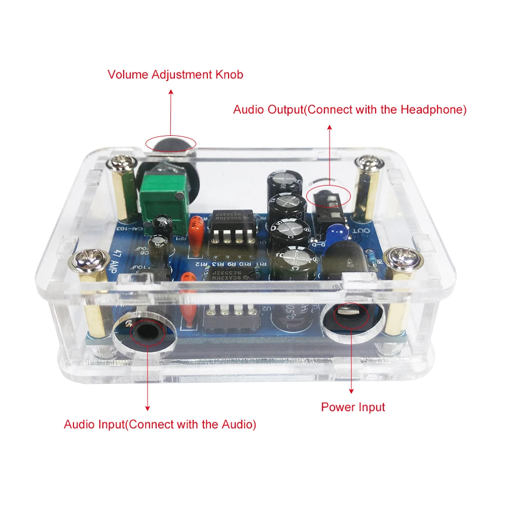 47 Amp DIY NE5532 Hi-Fi Slušalke Ojačevalnik Komplet z Pregledna Stanovanje DC9V-18V z dobro kakovost zvoka
