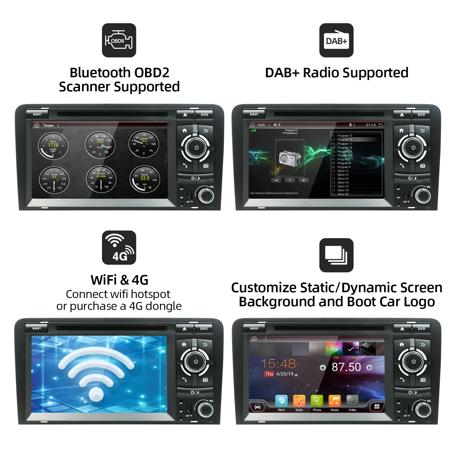 4GB+64GB Android 10 AVTO GPS Stereo Radio predvajalnik za Audi A3 8P 2003-2012 S3 2006-2012 RS3 Sportback 2011 WIFI, BT DSP