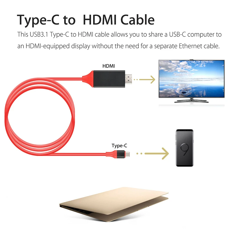4K USB C 3.1 za Adapter HDMI Kabli 2m Tip C do HDMI Kabel za MacBook Samsung Galaxy S9/S8/Opomba 9 Huawei Treh Barvah