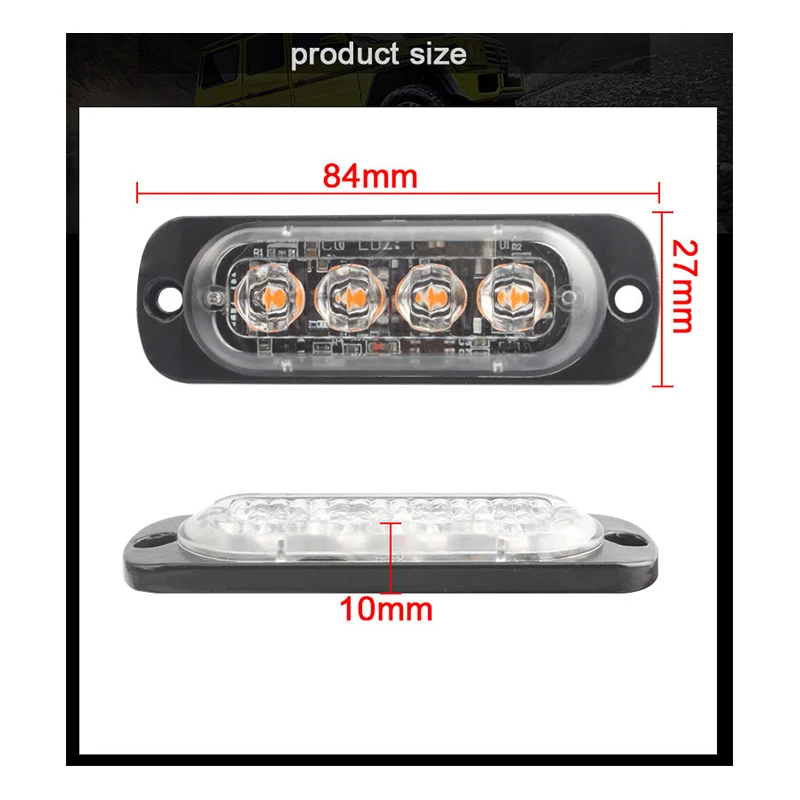 4PCS 4LED Ultra-tanek Avto Strani Marker Luči za Tovornjake Strobe Flash Lučka LED Utripa Sili opozorilna Lučka