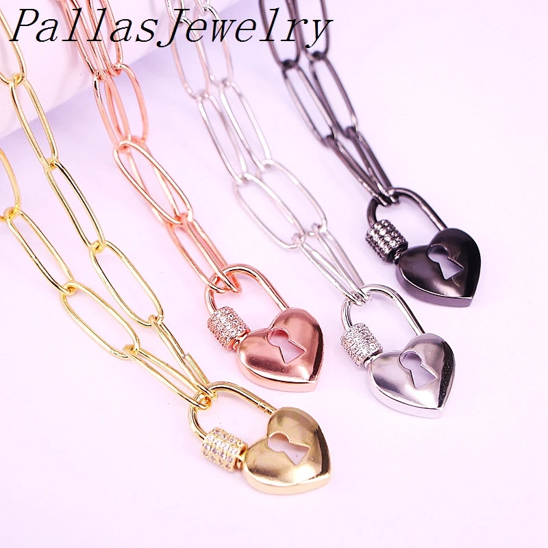4Pcs,Povezavo verige ogrlica mešanje barv Cz Srce Oblika Spiralna Zapirali obeski modni nakit za ženske