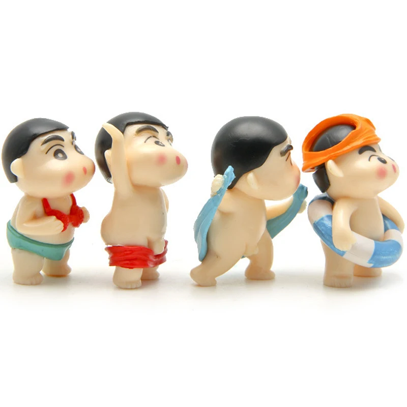 4pcs/veliko Cute Anime Voščenka Shin-chan Kopanje Srčkan Slog Slika PVC figuric Igrače Lutka Zbirateljske Model Igrače Darila za Otroke