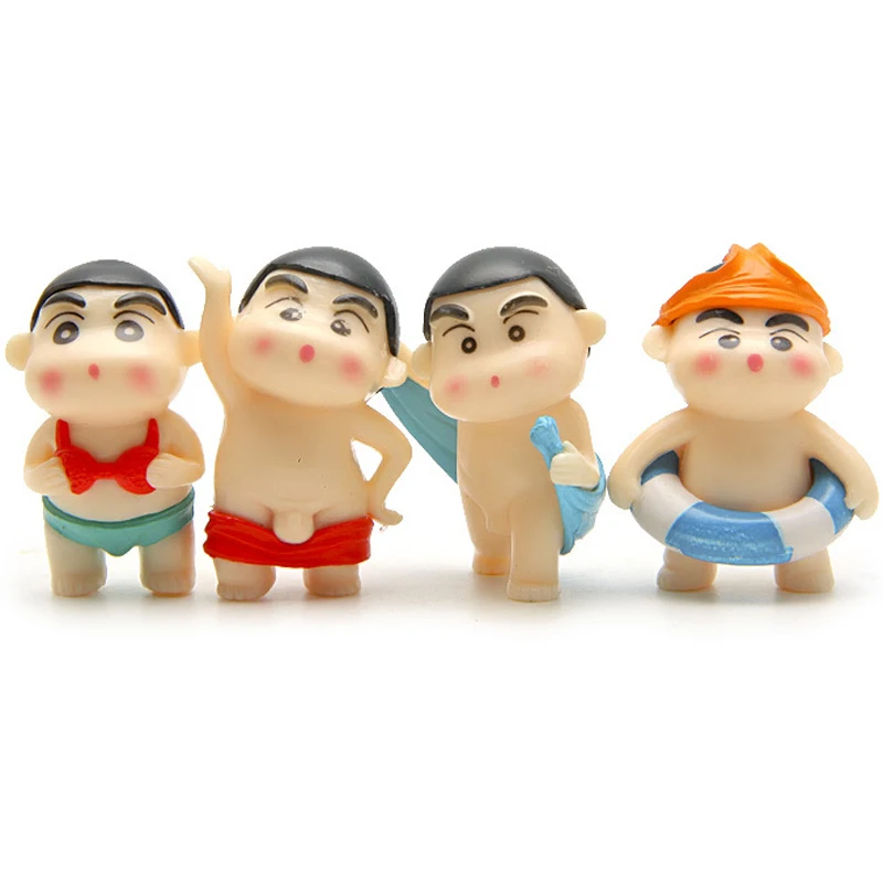 4pcs/veliko Cute Anime Voščenka Shin-chan Kopanje Srčkan Slog Slika PVC figuric Igrače Lutka Zbirateljske Model Igrače Darila za Otroke