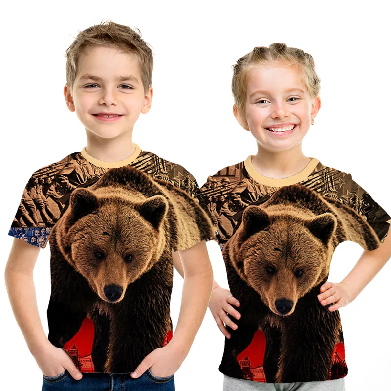 4t-14t otroška oblačila 3d-tiskani dve naslovom Volk živali otroci T-shirt poletje moda nosijo živali, fant dekle ulici otroci T-shirt