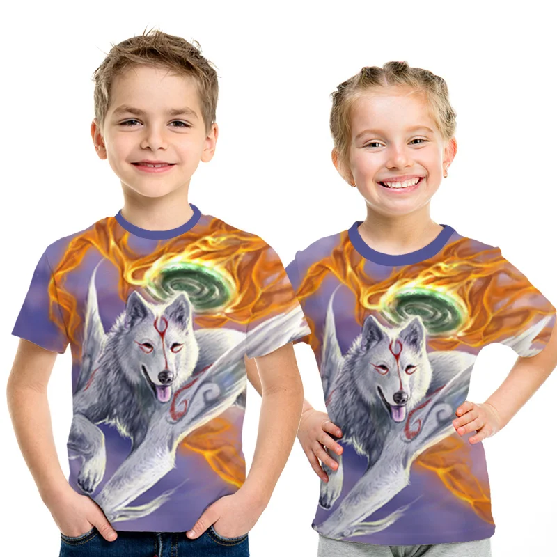 4t-14t otroška oblačila 3d-tiskani dve naslovom Volk živali otroci T-shirt poletje moda nosijo živali, fant dekle ulici otroci T-shirt