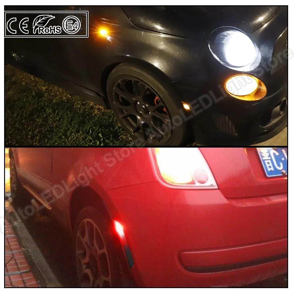 4XFor 2012 2013 2016 Fiat 500 Spredaj Zadaj OE Fender Odbijača Strani Marker Lučka Lučka Rumena+Rdeča žarnice Obrnite Signal Reflektor