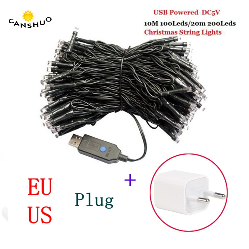 5 10m20m USB Powered Nepremočljiva Črno žico Led Pravljice Niz Svetlobo Na Prostem, Poroke, Božič, Opremljanje z EU/ZDA Plug