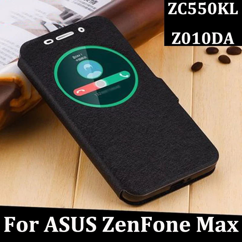 5.5 palčni Odprite pokrov okna Za ASUS ZenFone Max Primeru usnja kritje telefon Primerih Za ASUS ZC550KL Z010DA primeru zajema filp lupini