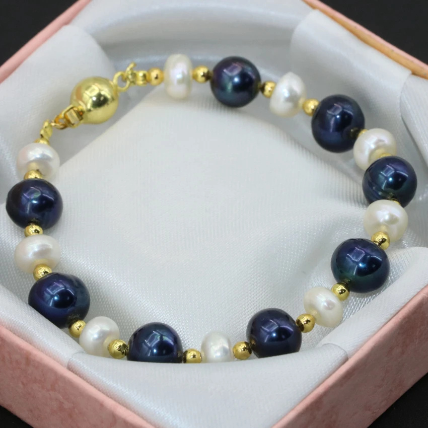 5*7mm abakus kroglice original zaponko 8-9 mm naravni črni krog pearl white zapestnice za nevesto ženske, darila nakit za 7,5 palca B2747