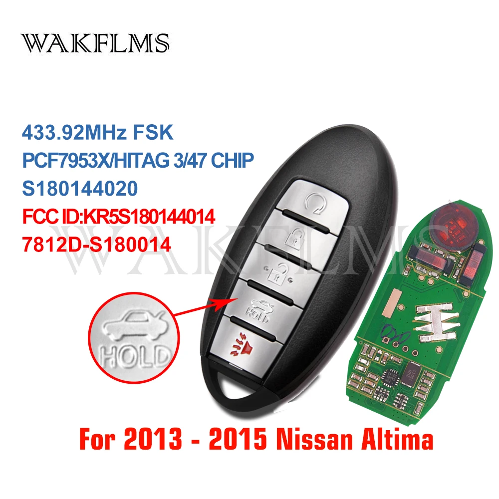 5 Gumb Smart Remote Avto Ključ 433Mhz PCF7953X Za Nissan Altima Maxima 2013 S180144020 KR5S180144014