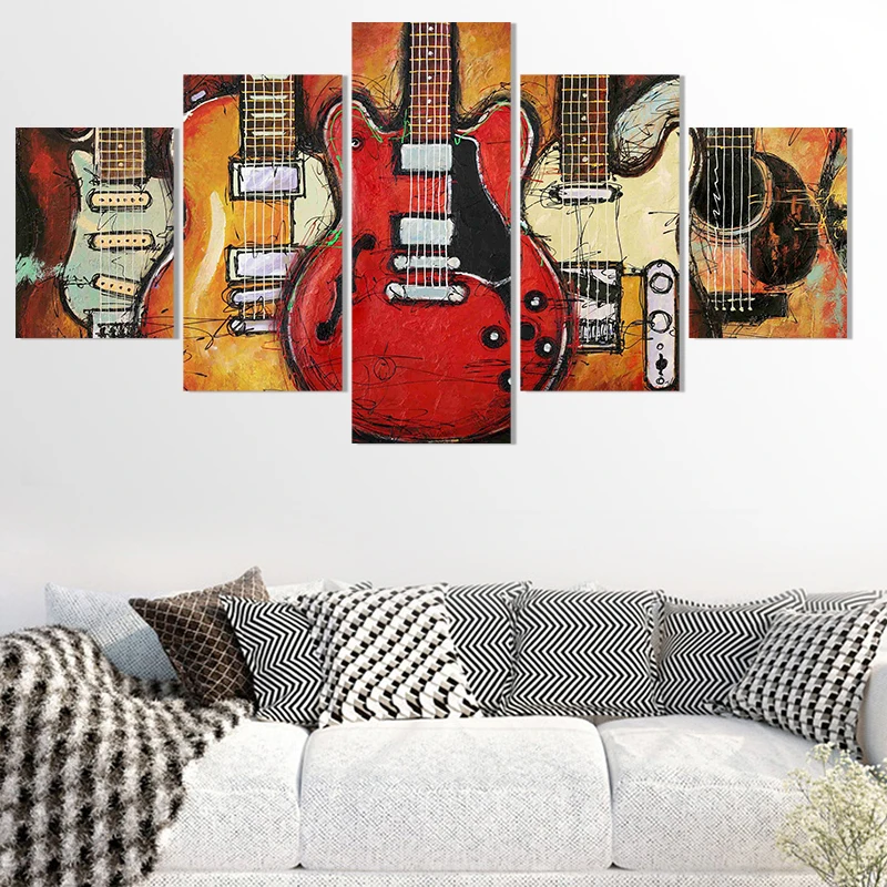 5 Kos platno slikarstvo doma dekoracijo dodatki za kitare, glasbenih dekorativni Tiskanja slikarstvo Wall Art Slike Za dnevno Sobo