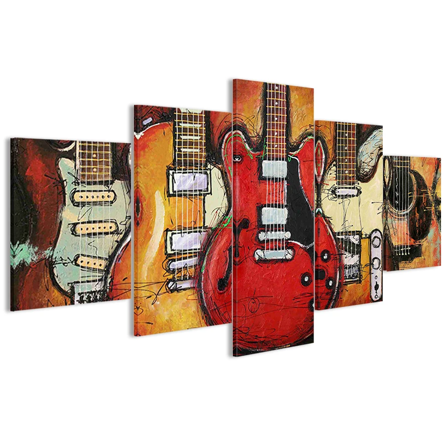 5 Kos platno slikarstvo doma dekoracijo dodatki za kitare, glasbenih dekorativni Tiskanja slikarstvo Wall Art Slike Za dnevno Sobo