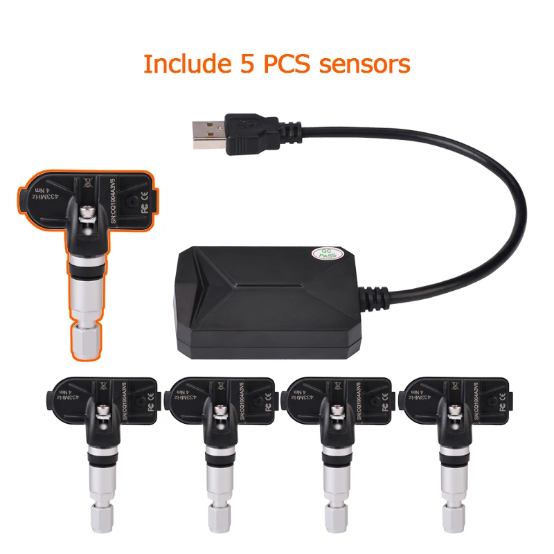 5 KOS Senzor USB Android TPMS tlaka v pnevmatikah monitor/Android navigacijske nadzor tlaka v pnevmatikah alarmni sistem za podporo Rezervna pnevmatika