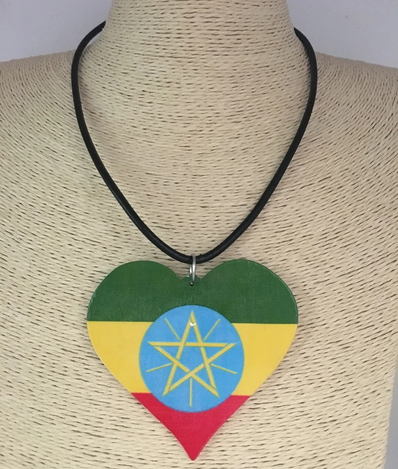 5 kos/veliko !! Najnovejši Ethiopan Zastavo Leseno Srce Ogrlico, Obesek