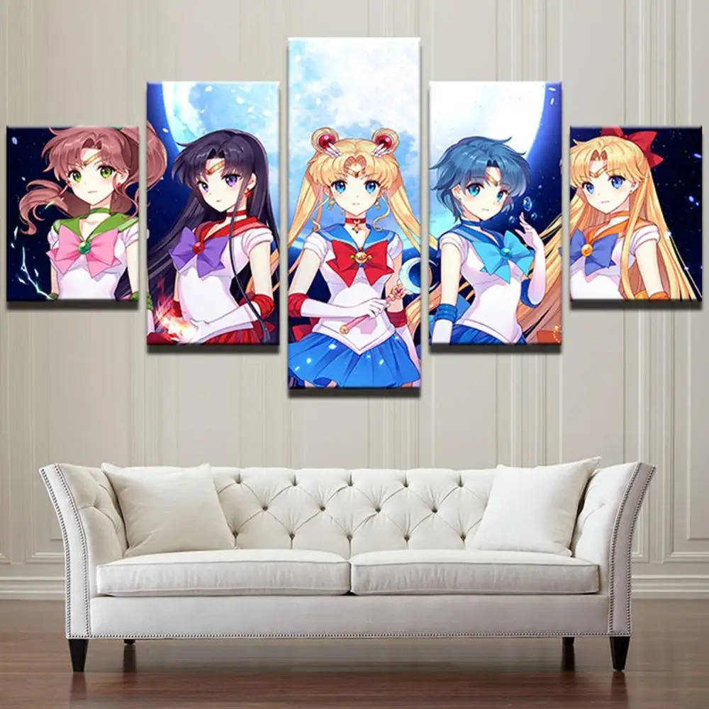 5 Kos Wall Art Platno Anime Manga Sailor Moon Guardian Usagi Tsukino Doma Dekorativne Poslikave Steni Visi Modularni Slike
