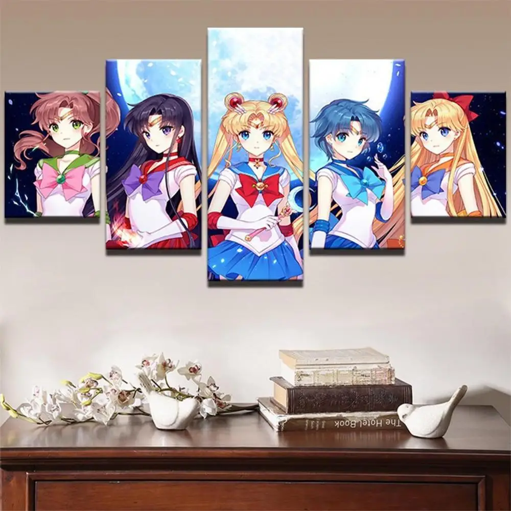 5 Kos Wall Art Platno Anime Manga Sailor Moon Guardian Usagi Tsukino Doma Dekorativne Poslikave Steni Visi Modularni Slike