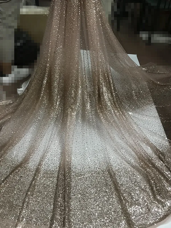 5 metrov prilepljena bleščice čipke tkanine na prodajo Sat-81107 vezenje mrežnega materiala za večerno obleko, v rose gold