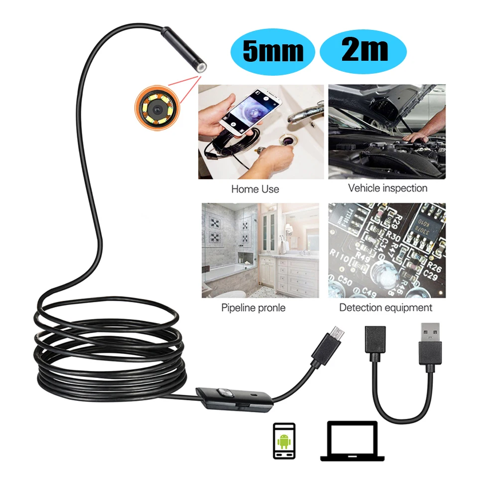 5 mm 2m Android Endoskop Fotoaparat IP67 Nepremočljiva Podporo OTG&UVC Pametni HD Kača Mini Usb-Endoskop Za Avto/PCB/EarDetection