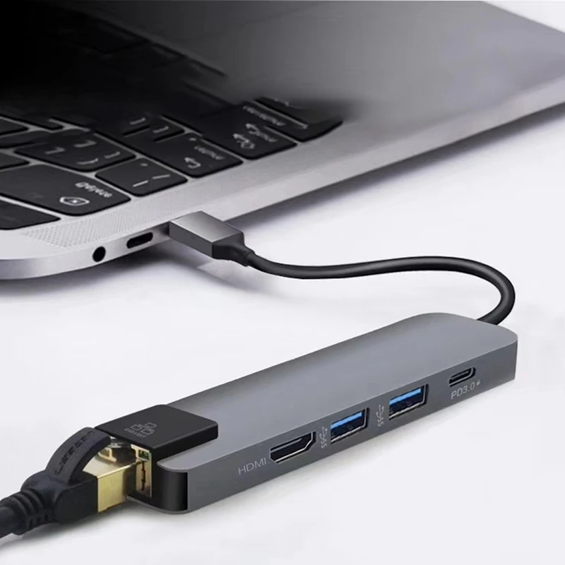 5 v 1 USB Tip C Hub Hdmi 4K USB C Hub, da Gigabit Ethernet Rj45 Lan vmesnik za Macbook Pro Strele 3 USB-C Polnilnik Vrata
