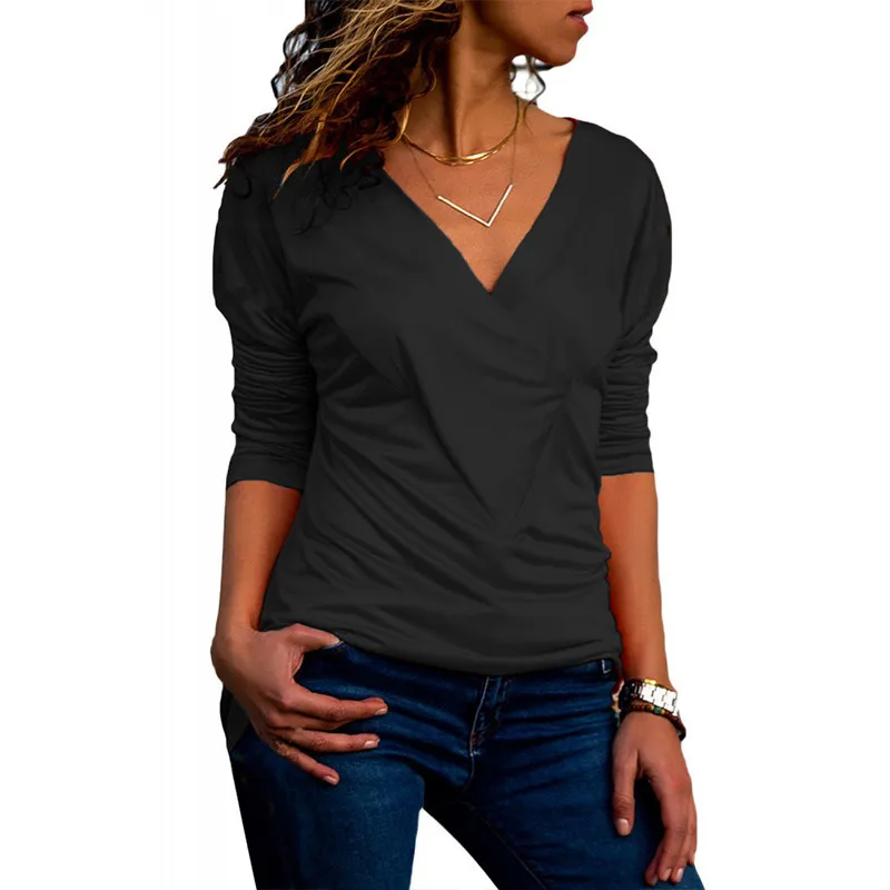 50 Bluzo Ženske Bombaž Vrh 2019 Priložnostne Long Sleeve Majica Fashion V Vratu Bluzo Elegantna Urad Vrhovi Tee Ženska Plus Velikost Majica