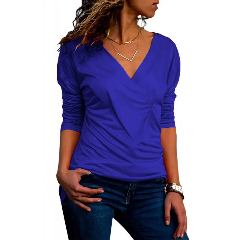 50 Bluzo Ženske Bombaž Vrh 2019 Priložnostne Long Sleeve Majica Fashion V Vratu Bluzo Elegantna Urad Vrhovi Tee Ženska Plus Velikost Majica