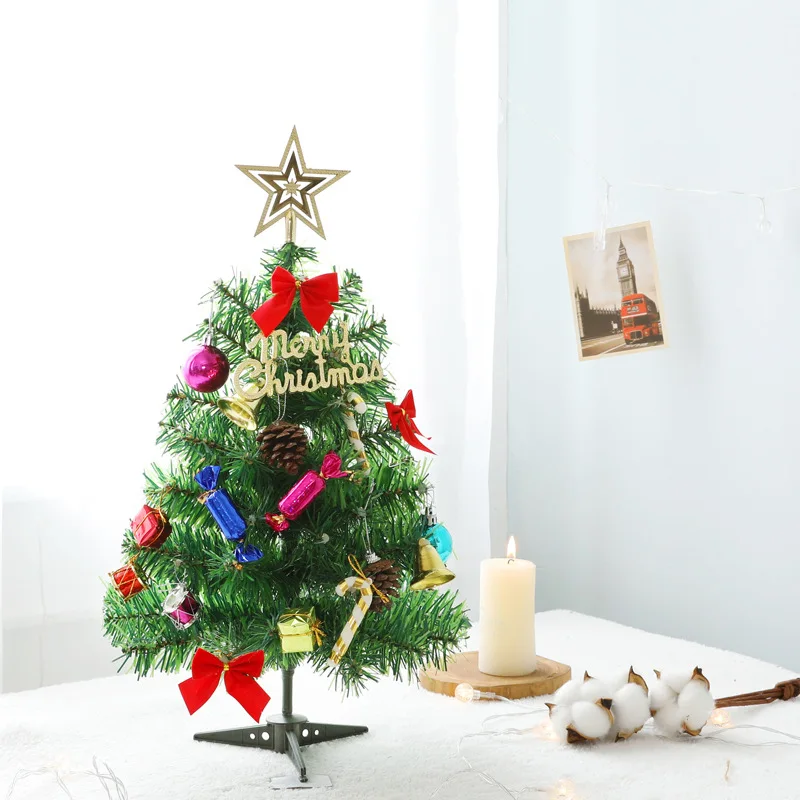 50 cm Mini Božično Drevo s Svetilko Dekoracijo hišico Namizno Dekoracijo Doma Mini Božič Borovih Niz LED Luči