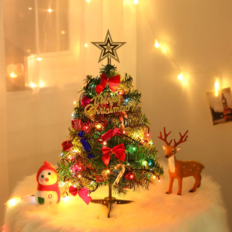 50 cm Mini Božično Drevo s Svetilko Dekoracijo hišico Namizno Dekoracijo Doma Mini Božič Borovih Niz LED Luči