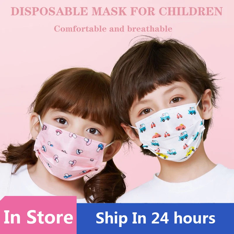 50PCS Otroško Otroci varnost za Enkratno uporabo Usta Maske Držalo, Non-woven 3-slojna mehka Maska Risanka Tiskanja Modro Masko Zgostitev