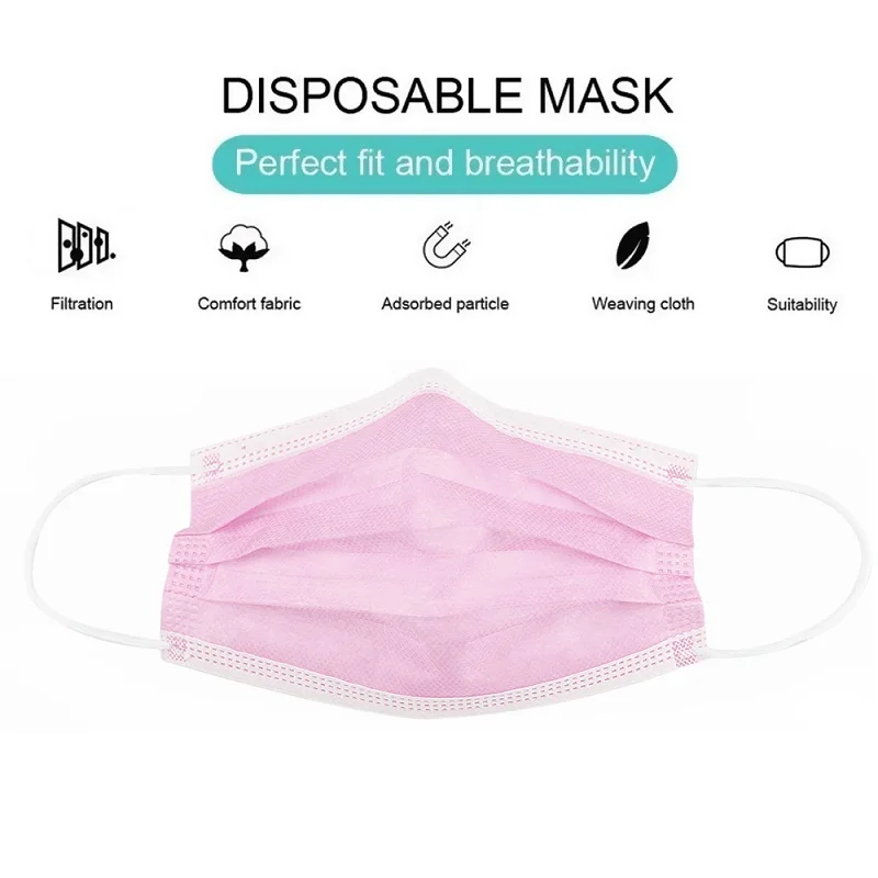 50PCS Roza filter Anti bakterije 3 plasti za Enkratno uporabo maske, Maske Proti prahu Varno PM2.5 zaščitne maske Non-woven meltblown
