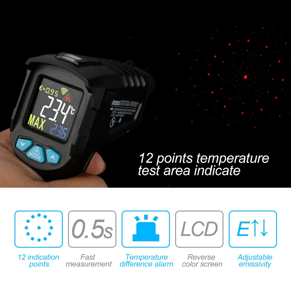 -50~800℃ Industrijsko Digitalni Infrardeči Termometer, Ročni IR LCD Merilnik Temperature Merilnik brezkontaktno IR Pyrometer Higrometer